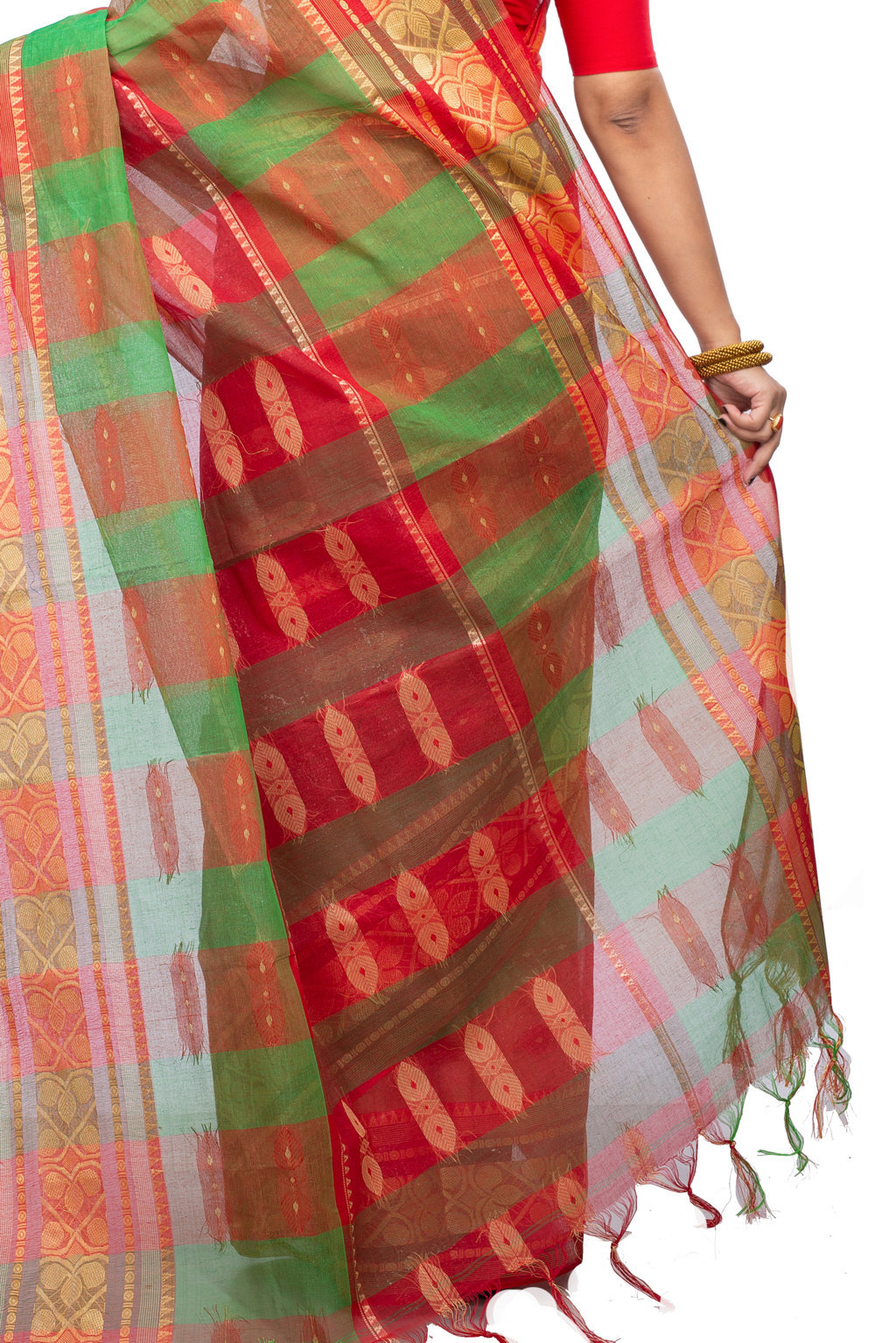 Red Green Pure Cotton Raj Nandi Desigine Tant Saree (2806)